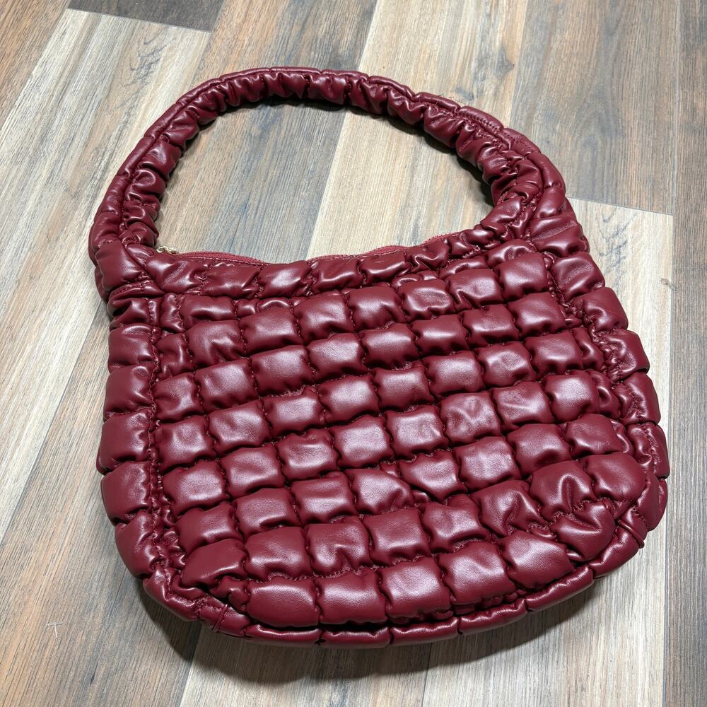 Urban Expressions Quilted Puffy Handbag Shoulder Bag Maroon Top Handle Pocket